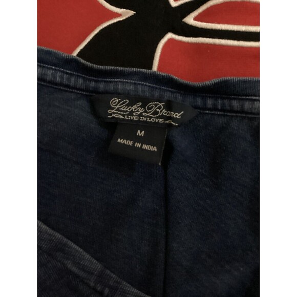 Lucky Brand Women's Size M Blue Embroidered Diamond Short Sleeve Blouse - Picture 7 of 7